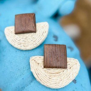 Brown Tan Raffia Fan Earrings